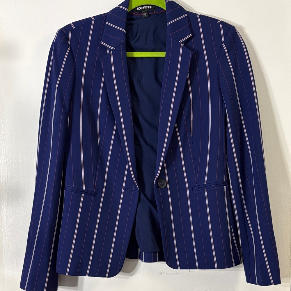 Express Women's Blazer with Navy and Pink Stripes